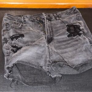 American Eagle Outfitters Gray Distressed High Waist Shorts